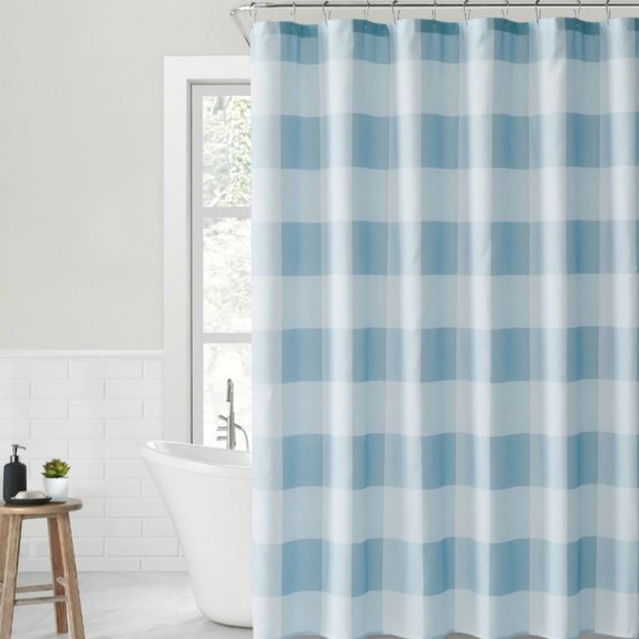Mainstays Buffalo Plaid Blue Polyester Shower Curtain 72" x 72" - Picture 2 of 6